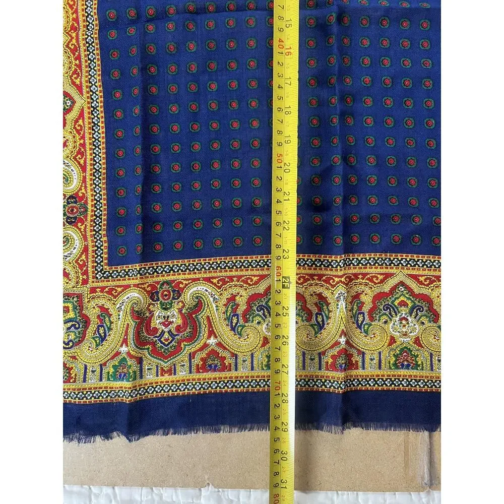 Baar & Beards Kerchief Mens One Size Blue Wool Square Scarf Paisley Italy